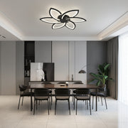 Lustre LED avec télécommande et cristal FLORA 82W, 6 pétales, Lumière Froide/Chaude/Neutre, Dimmable, Noir