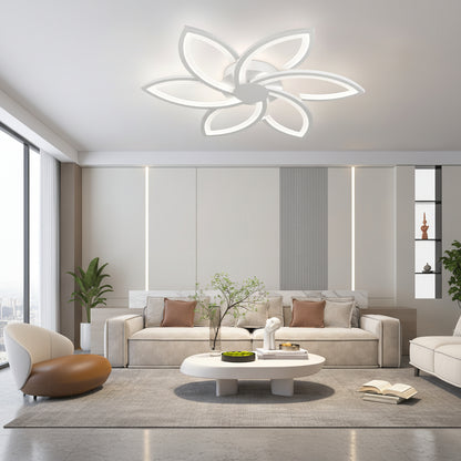 Lustre LED avec télécommande et cristal FLORA 82W, 6 pétales, Lumière Froide/Chaude/Neutre, Dimmable, Blanc