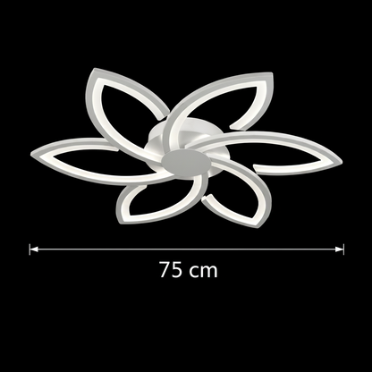 Lustre LED avec télécommande et cristal FLORA 82W, 6 pétales, Lumière Froide/Chaude/Neutre, Dimmable, Blanc