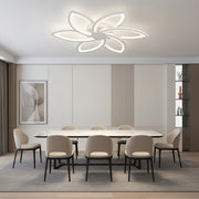 Lustre LED avec télécommande et cristal FLORA 82W, 6 pétales, Lumière Froide/Chaude/Neutre, Dimmable, Blanc