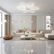 Lustre LED avec télécommande et cristal FLORA 82W, 6 pétales, Lumière Froide/Chaude/Neutre, Dimmable, Blanc