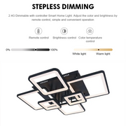 Lustre LED avec télécommande ELLA 120W, 6 Carrés, Lumière Froide/Chaude/Neutre, Dimmable, Noir, Métal et Acrylique