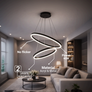 Lustre LED Suspendu avec Télécommande CASIANA 40W, 2 Cercles, Lumière Froid/Chaude/Neutre 3000K/4000K/6000K, Intensité Variable, Noir, Hauteur Réglable, Métal et Acrylique