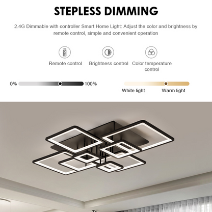 Lustre LED avec télécommande ELLA 186W, 8 carrés, Lumière Froide/Chaude/Neutre, Dimmable, Noir