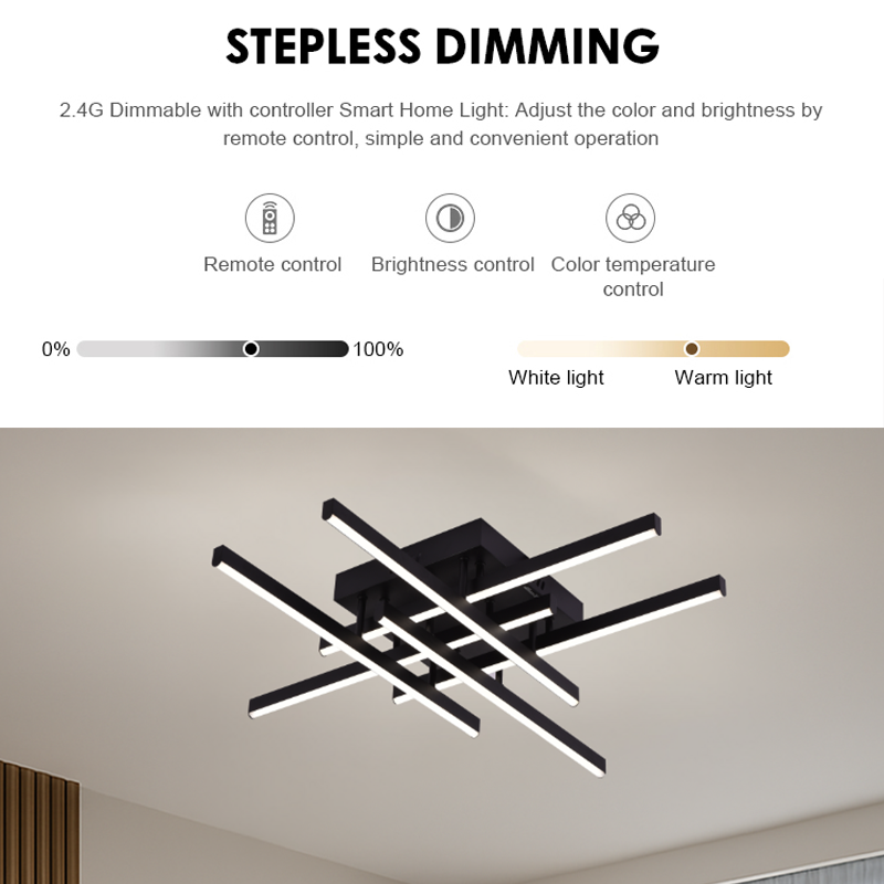 Lustre LED avec télécommande LINEX, 81W, 6 éléments, Linéaire, Lumière Froide/Chaude/Neutre, Gradable, Noir