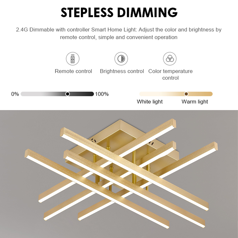 Lustre LED avec télécommande LINEX, 81W, lumière 3000K/4000K/6000K, variable, doré