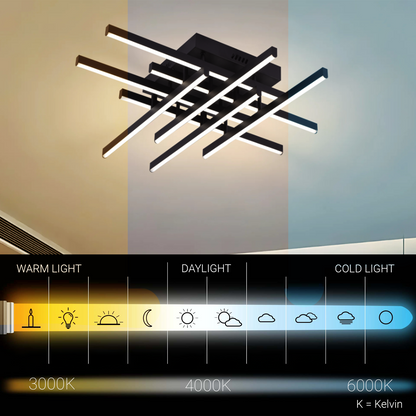Lustre LED avec télécommande LINEX, 108W, 8 éléments, Lumière Froide/Chaude/Neutre, Dimmable, Noir