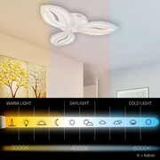 Lustre LED avec télécommande ORCHID 40W, 3 Pétales, Lumière Froide/Chaude/Neutre, Dimmable, Blanc