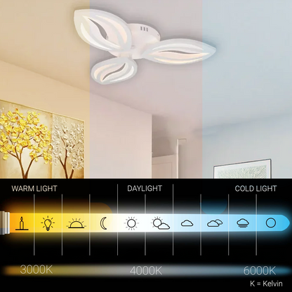 Lustre LED avec télécommande ORCHID 40W, 3 Pétales, Lumière Froide/Chaude/Neutre, Dimmable, Blanc