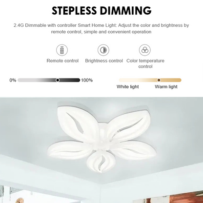 Lustre LED avec télécommande ORCHID 66W, 5 Pétales, Lumière Froide/Chaude/Neutre, Dimmable, Blanc