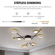 Lustre LED avec télécommande et cristal GUIDA 38W, 6 Éléments, Lumière Froide/Chaude/Neutre, Dimmable, Noir Or