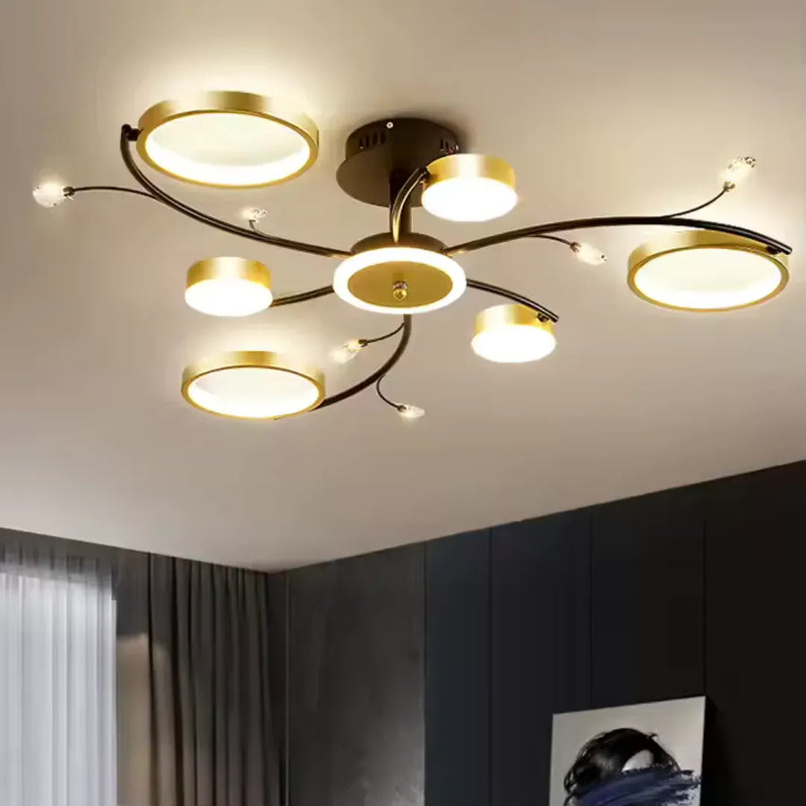 KARINA Lustre LED avec télécommande, 31 W, 6 éléments, lumière chaude/froide/neutre, variable, doré