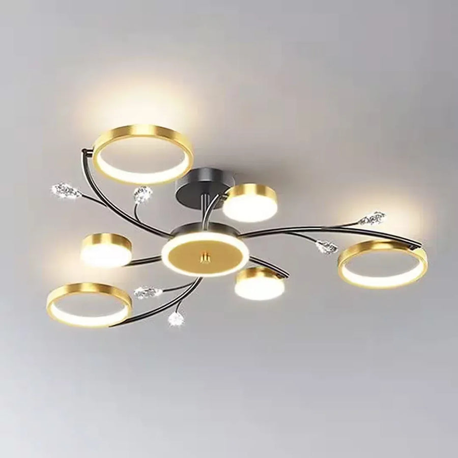 KARINA Lustre LED avec télécommande, 31 W, 6 éléments, lumière chaude/froide/neutre, variable, doré