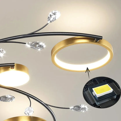 KARINA Lustre LED avec télécommande, 31 W, 6 éléments, lumière chaude/froide/neutre, variable, doré