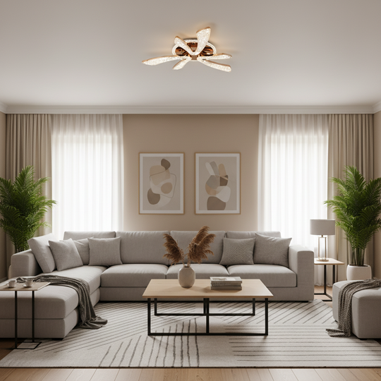 CHARM Elegance Lustre LED avec télécommande et cristal, 44W, Ø50cm, 3 sources, Lumière Froid/Chaud/Neutre, Dimmable, Or