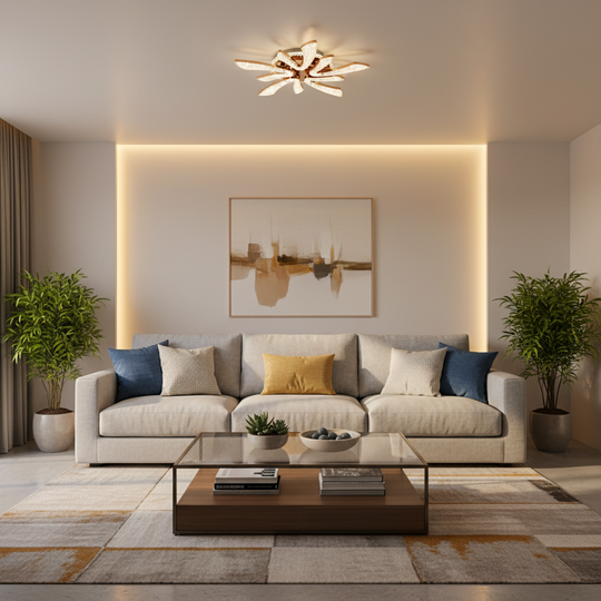 CHARM Magno Lustre LED avec télécommande et cristal, 68W, Ø59cm, 5 Sources, Lumière Froide/Chaude/Neutre, Dimmable, Or