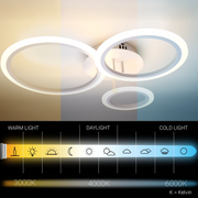 Lustre LED avec télécommande BETTY 40W, 3 Cercles, Lumière Froide/Chaude/Neutre, Dimmable, Blanc, Métal et Acrylique