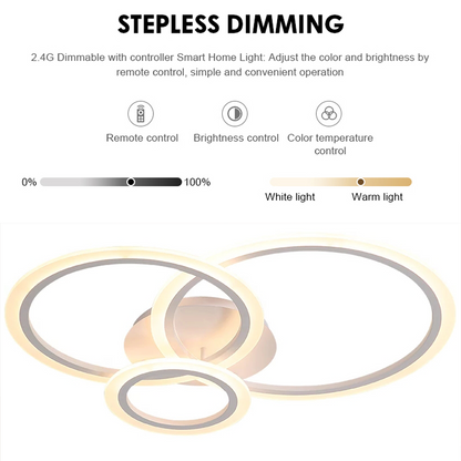 Lustre LED avec télécommande BETTY 40W, 3 Cercles, Lumière Froide/Chaude/Neutre, Dimmable, Blanc, Métal et Acrylique