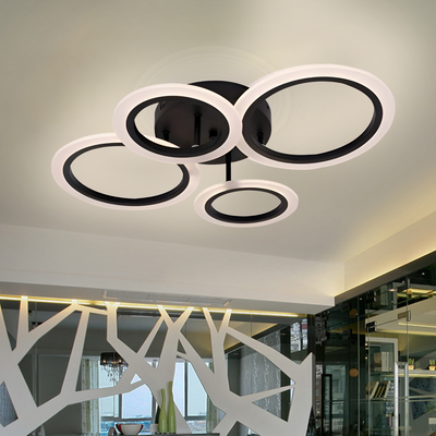 Lustre LED avec télécommande BETTY 44W, 4 Cercles, Lumière Froide/Chaude/Neutre, Dimmable, Noir