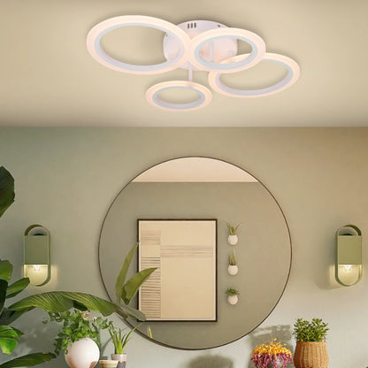 Lustre LED avec télécommande BETTY 43W, 4 Cercles, Lumière Froide/Chaude/Neutre, Dimmable, Blanc