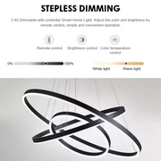 Lustre LED suspendu avec télécommande CASIANA 85W, 3 Cercles, Lumière Froide/Chaude/Neutre, Dimmable, Noir, Hauteur Réglable