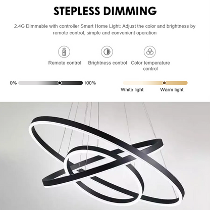 Lustre LED suspendu avec télécommande CASIANA 85W, 3 Cercles, Lumière Froide/Chaude/Neutre, Dimmable, Noir, Hauteur Réglable
