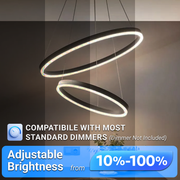 Lustre LED Suspendu avec Télécommande CASIANA 40W, 2 Cercles, Lumière Froid/Chaude/Neutre 3000K/4000K/6000K, Intensité Variable, Noir, Hauteur Réglable, Métal et Acrylique