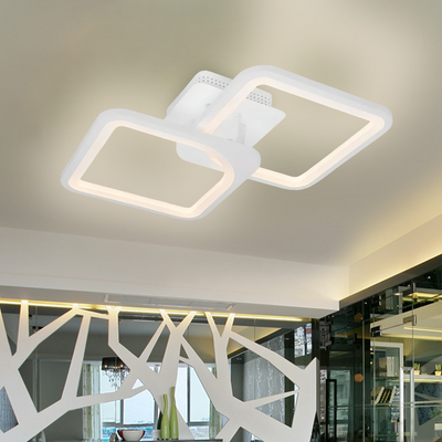 Lustre LED avec télécommande ZOE 69W, 2 Carrés, Lumière Froide/Chaude/Neutre, Dimmable, Blanc