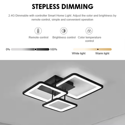 Lustre LED avec télécommande ZOE 46W, 3 Carrés, Lumière Froid/Chaud/Neutre, Dimmable, Noir