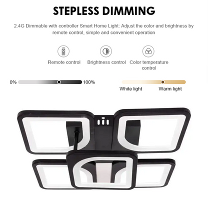 Lustre LED avec télécommande ZOE 68W, 5 carrés, Lumière Froid/Chaud/Neutre, Dimmable, Noir