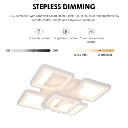 Lustre LED avec télécommande ZOE 96W, 5 carrés, Lumière Froide/Chaude/Neutre, Dimmable, Blanc