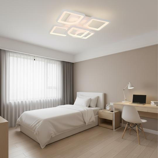 Lustre LED avec télécommande ZOE 70W, 5 carrés, Lumière Froid/Chaude/Neutre, Dimmable, Lustre LED blanc avec télécommande Default Title Alessandro Design