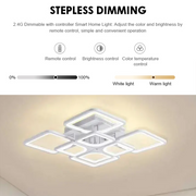 Lustre LED avec télécommande ZOE 135W, 8 carrés, Lumière Froide/Chaude/Neutre, Dimmable, Blanc