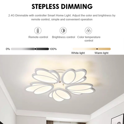 Lustre LED avec télécommande TULIP 81W, 5 Pétales, Lumière Froide/Chaude/Neutre, Dimmable, Blanc