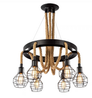 Lustre suspendu vintage, LV583/6BK, 6xE27, diamètre 60 cm, hauteur réglable, IP20, marron, métal et ficelle, ampoules non incluses