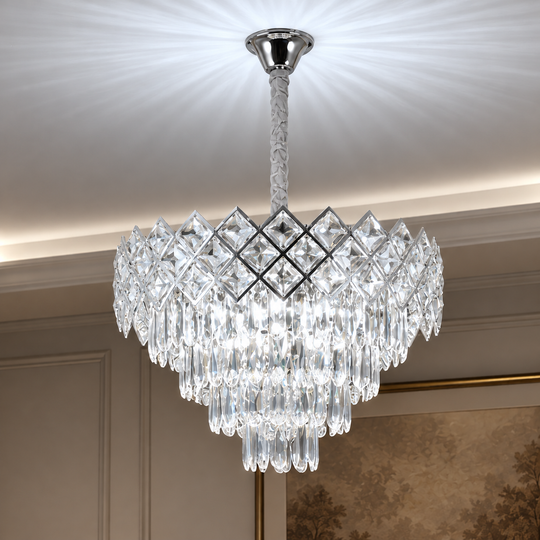 Lustre en cristal VECTORIA Magno 8xE14, diamètre 58 cm, chrome brillant, hauteur réglable, métal et cristal