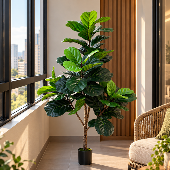 Ficus artificiel, 3 bras, 154 cm, vert, avec pot