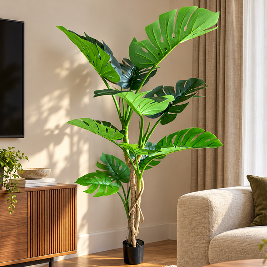 Plante artificielle type Monstera Deliciosa, 11 feuilles, 160 cm, vert