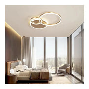 Lustre LED avec télécommande MYRENE 110W, 2 Cercles, Lumière Froide/Chaude/Neutre, Dimmable, Doré