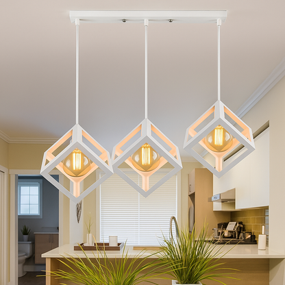 Lustre en forme de cube, STRUKTUR Linear Trio, 3x E27, Blanc, Métal