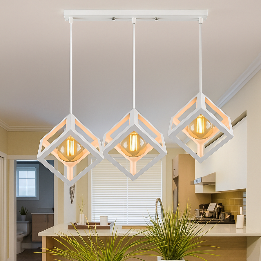 Lustre en forme de cube, STRUKTUR Linear Trio, 3x E27, Blanc, Métal