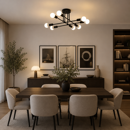 Lustre Octa moderniste classique, 8x E27, noir, design moderne, métal, sans abat-jour