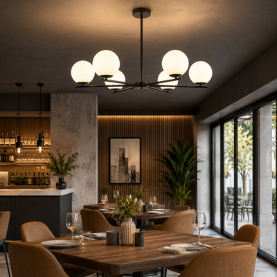 Lustre classique NUUK, 90x57cm, 6xE27, métal et plastique, noir