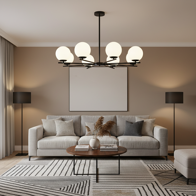 Lustre classique NUUK, 93x57cm, 8xE27, métal et plastique, noir