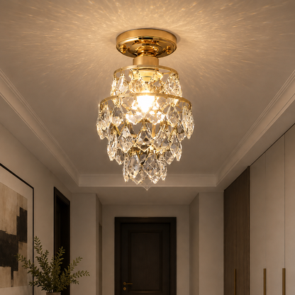 Lustre en cristal Ezzelin, 1xE27, métal, doré