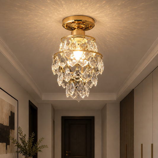 Lustre en cristal Ezzelin, 1xE27, métal, doré