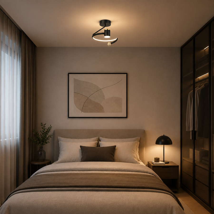 Lustre LED, 24W, 30x25cm, Lumière Froide/Chaude/Neutre, Noir