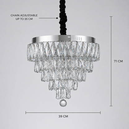 RIGO Lustre LED en Cristal avec télécommande Nobile Diamètre 39cm, Chrome Brillant, Hauteur Réglable, Métal et Cristal