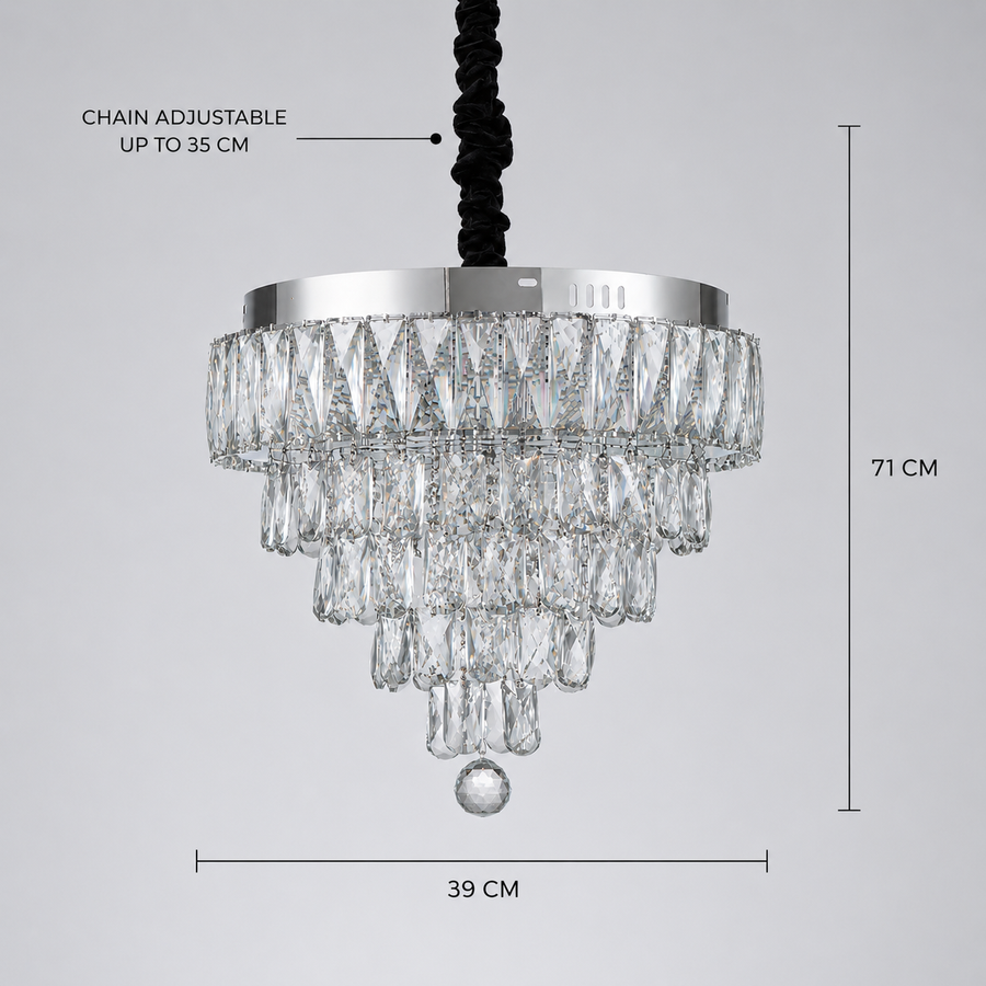 RIGO Lustre LED en Cristal avec télécommande Nobile Diamètre 39cm, Chrome Brillant, Hauteur Réglable, Métal et Cristal