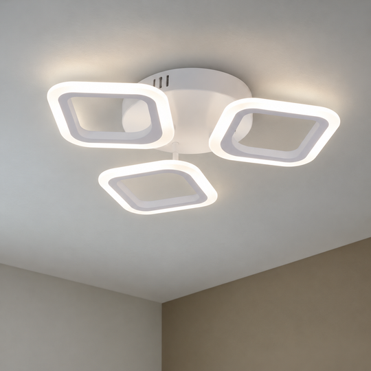 Lustre LED ERIKA 20W, 3 carrés, lumière chaude/neutre/froide, blanc, métal et acrylique